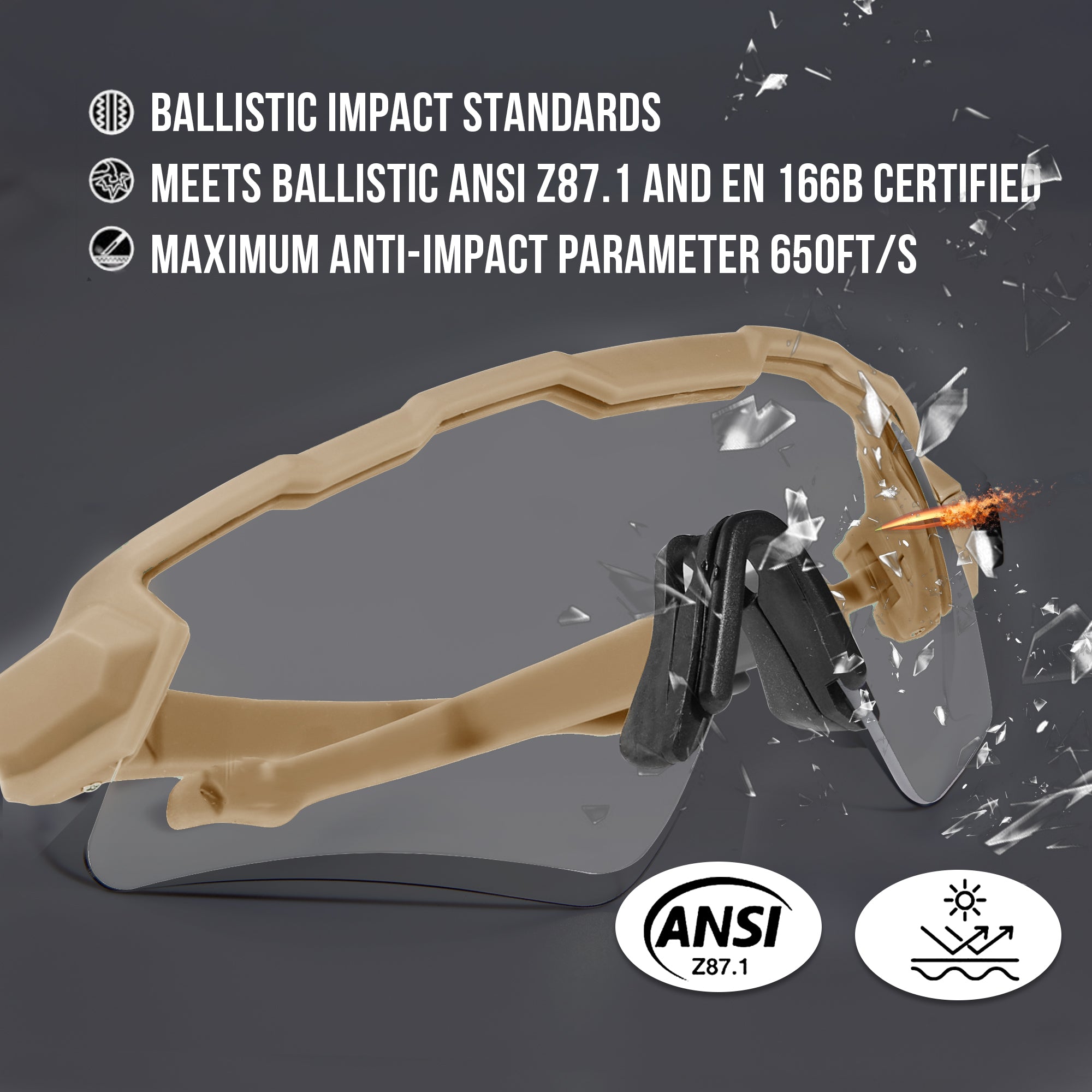 1TG Tactical Shooting Safety Goggle, Anti Fog Sunglasses